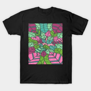 Tropical Leaves in Pink and Green T-Shirt